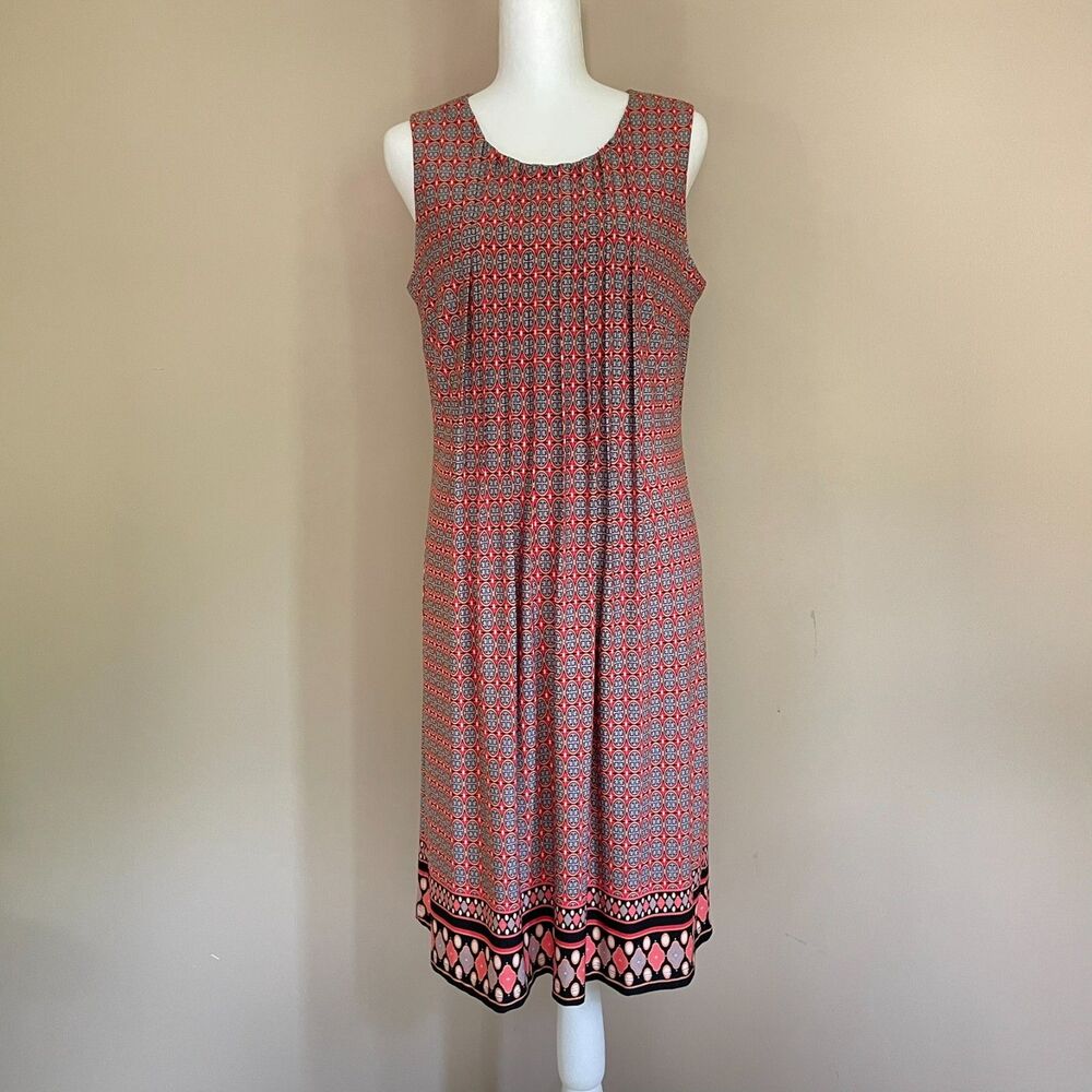 Perceptions Geometric Midi Dress Sze 10 Preppy Classic Orange & Black Sleeveless